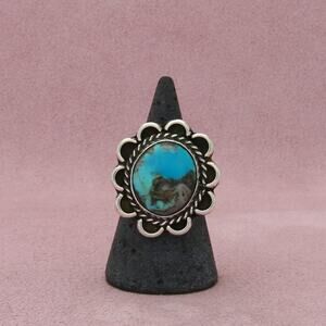 navajo sterling silver vintage braided turquoise flower ring size 6.5